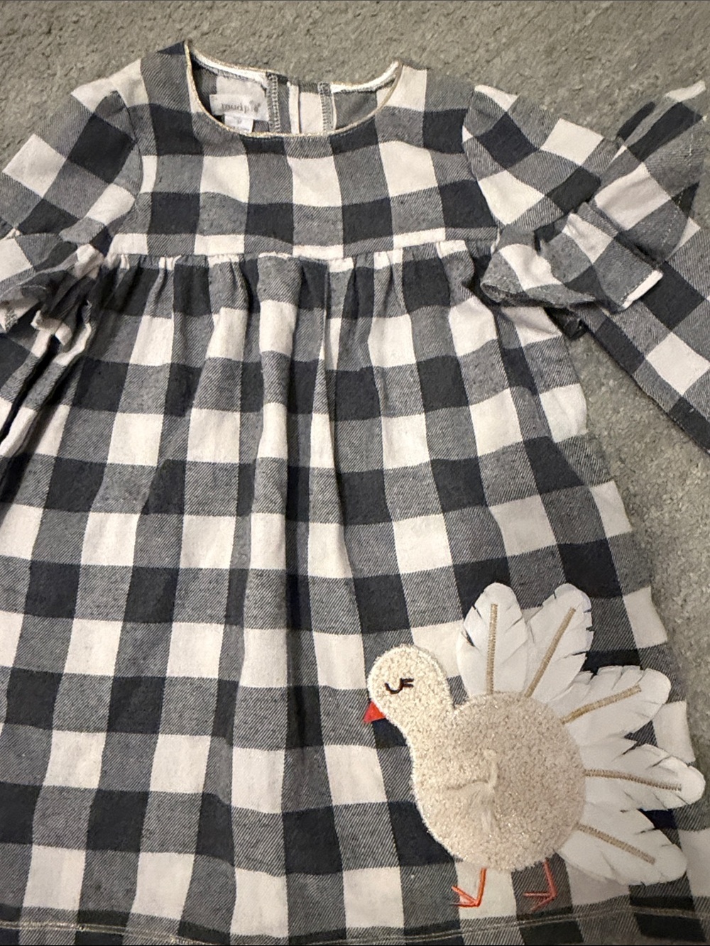 Mud Pie Black and White Buffalo Check Dress with Turkey Applique